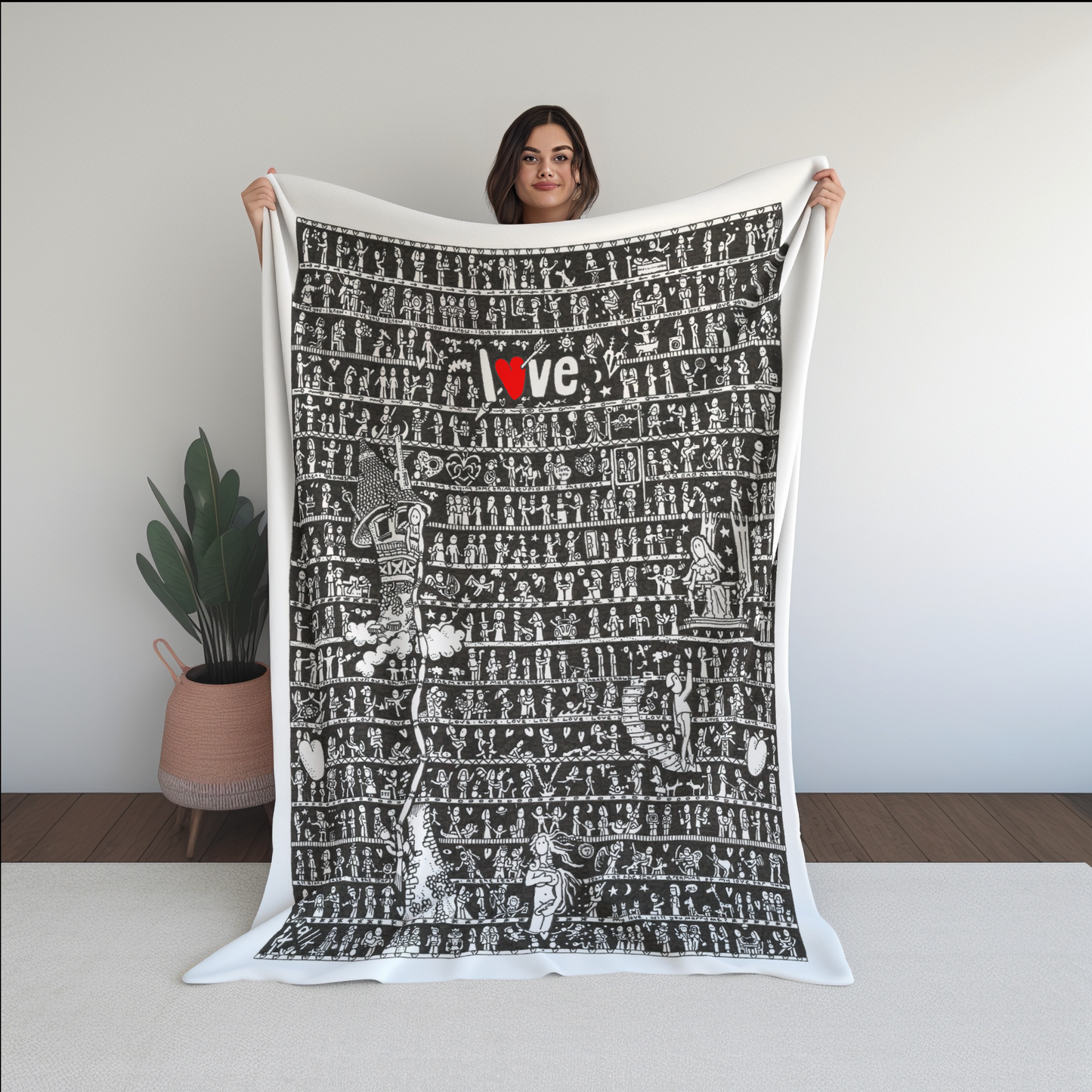 Love Fleece Blanket (white) - The Tiny Art Co