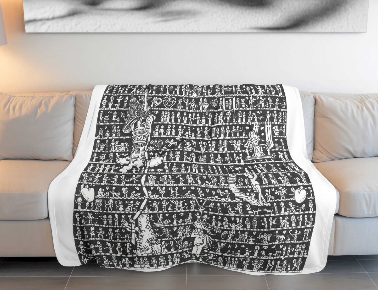 Love Fleece Blanket (white) - The Tiny Art Co