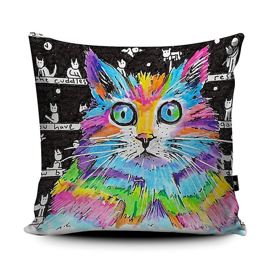 Rainbow Pussycat Cushion - The Tiny Art Co