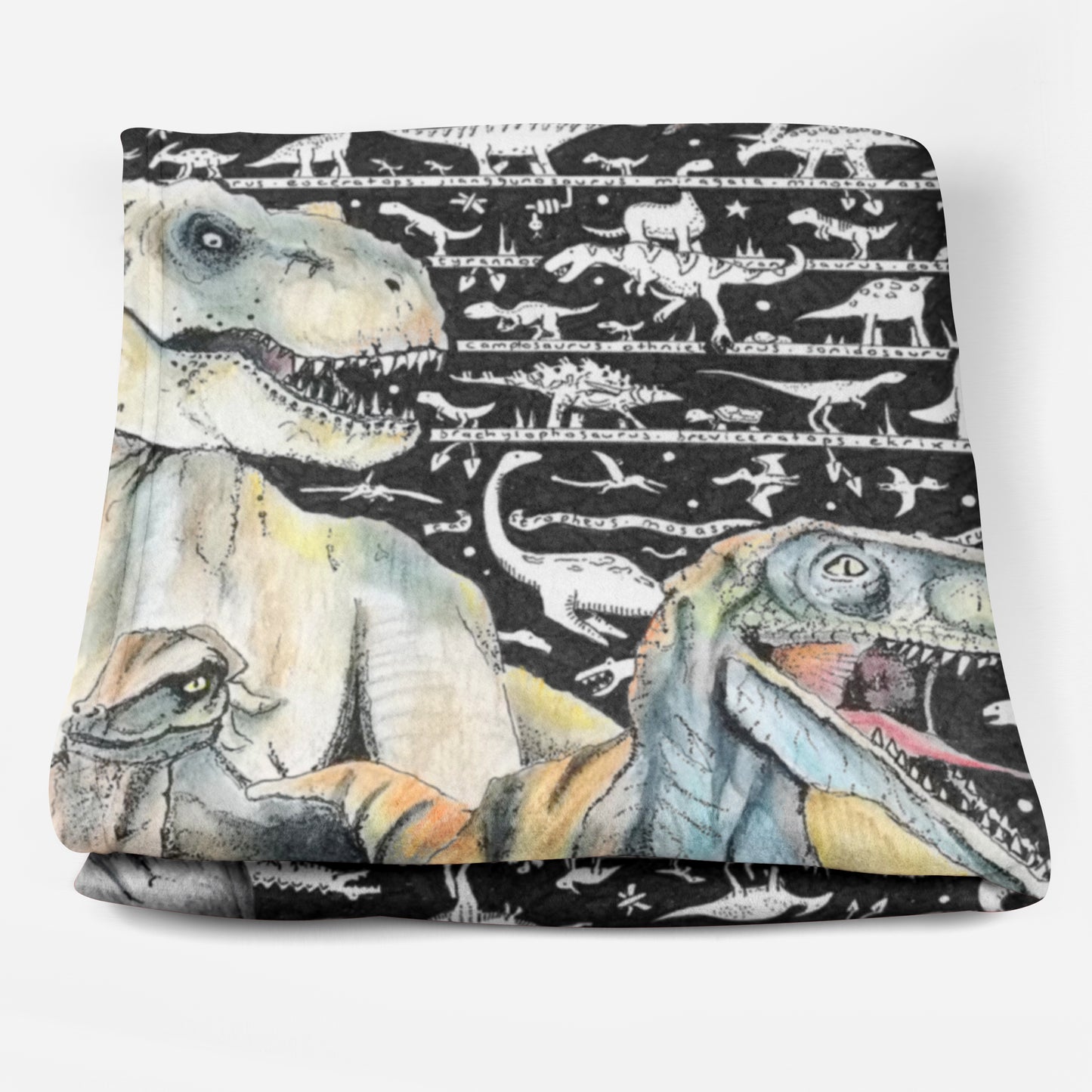 Dinosaur 1 Fleece Blanket - white - The Tiny Art Co