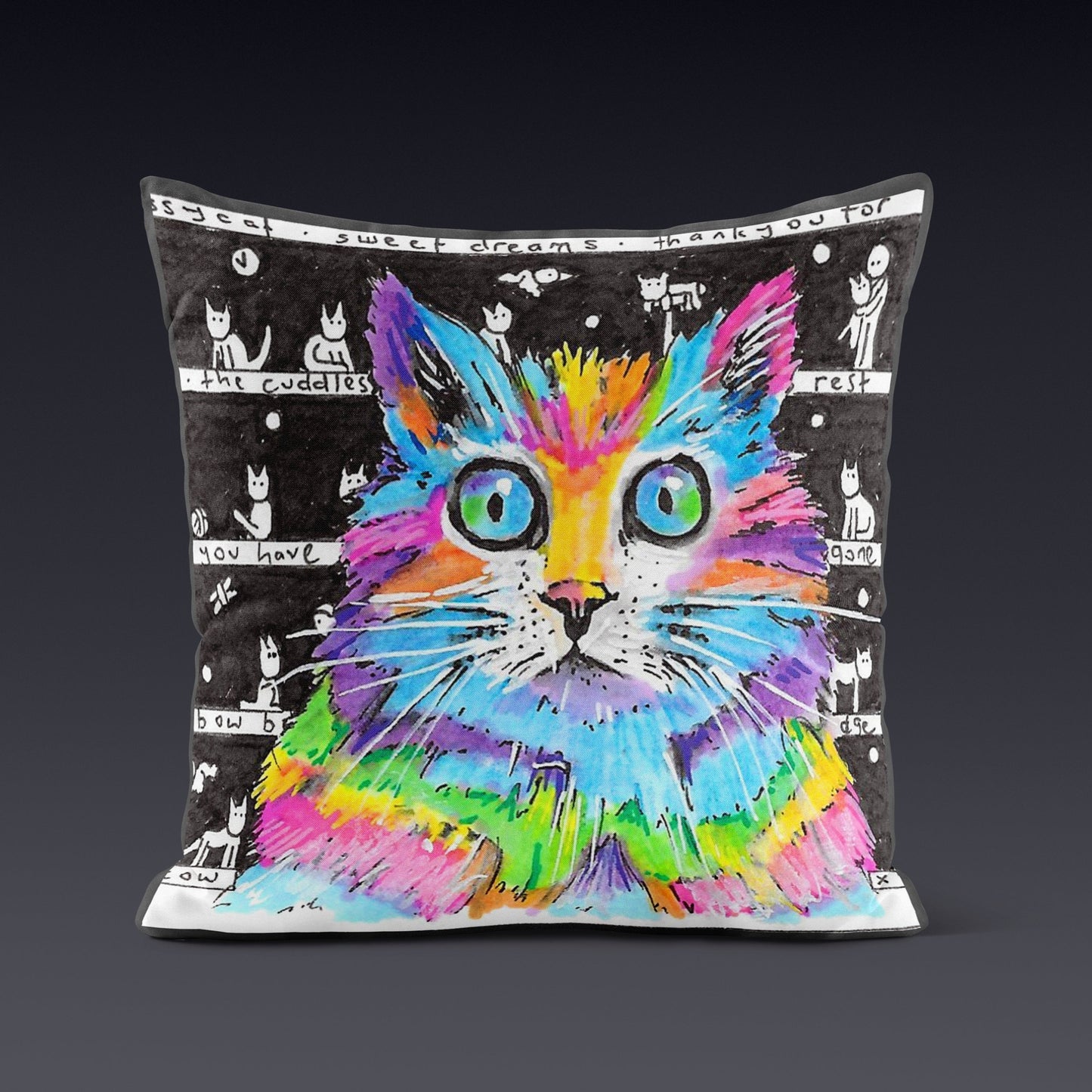 Rainbow Pussycat Cushion - The Tiny Art Co