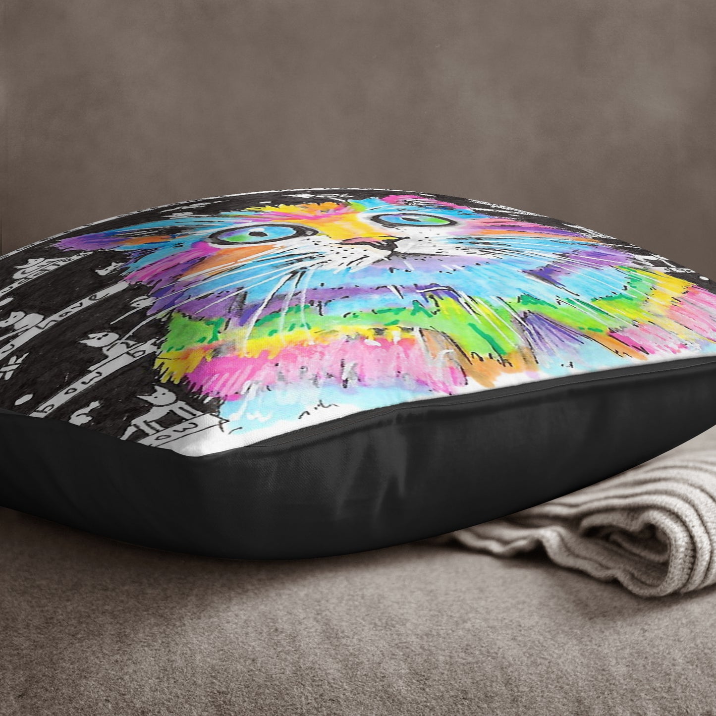 Rainbow Pussycat Cushion - The Tiny Art Co