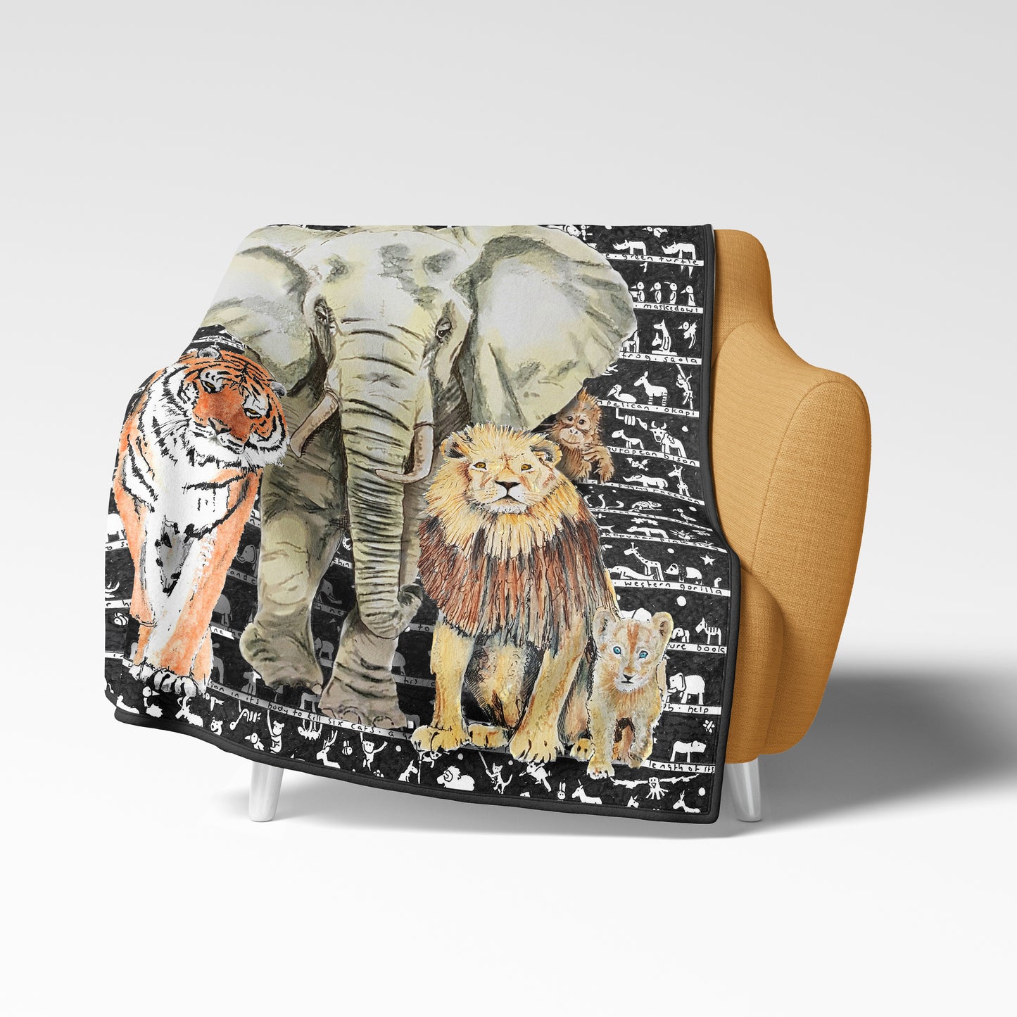 Elephant Tiger Lion Fleece Blanket