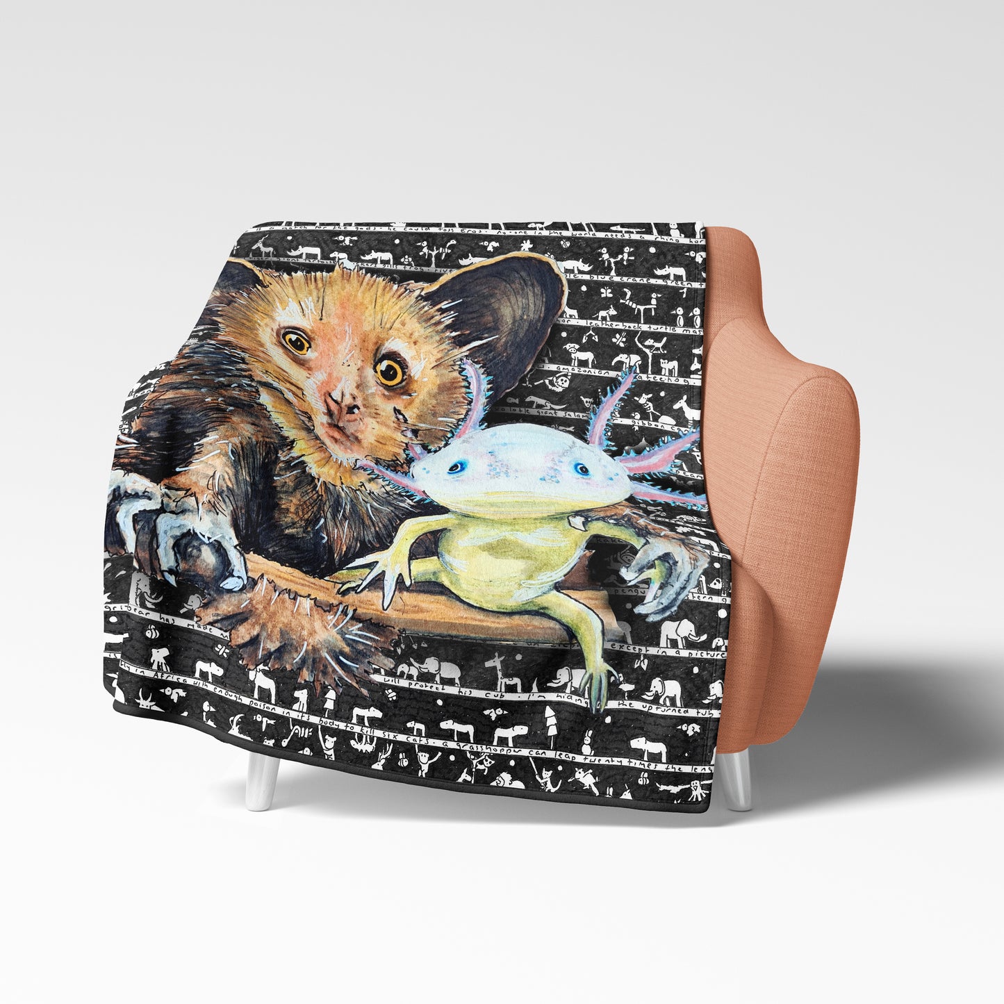 Aye Aye Axolotl Fleece Blanket - The Tiny Art Co