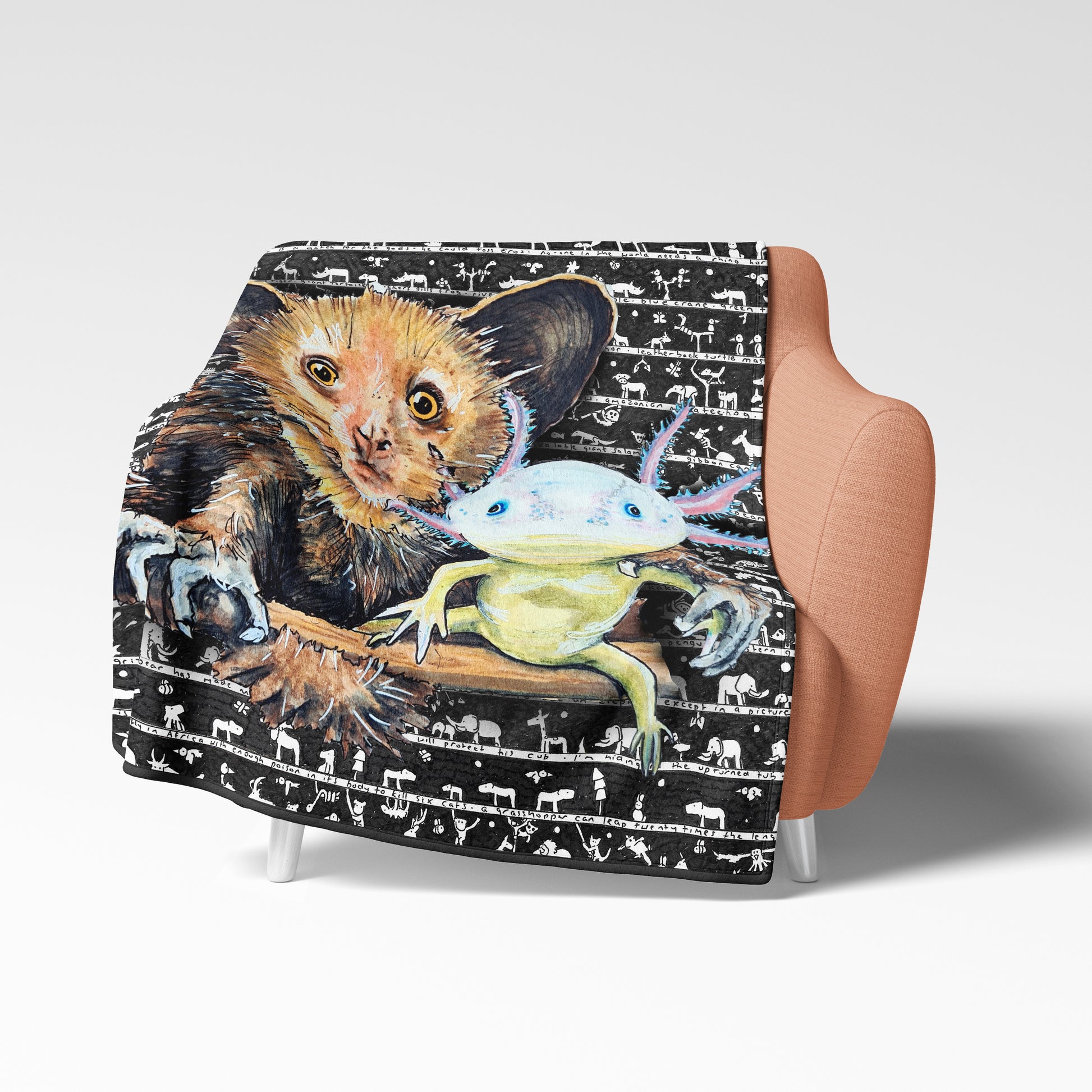 Aye Aye Axolotl Fleece Blanket - The Tiny Art Co