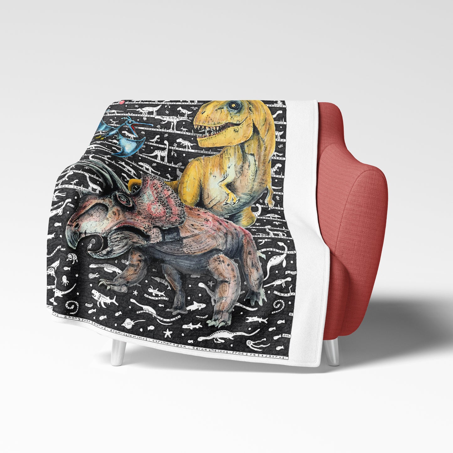 Dinosaur 3 Fleece Blanket - white - The Tiny Art Co