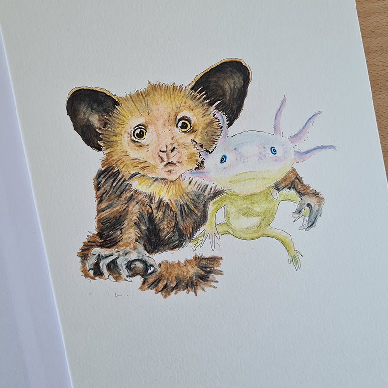 Aye Aye Axolotl Fine Art Print - The Tiny Art Co