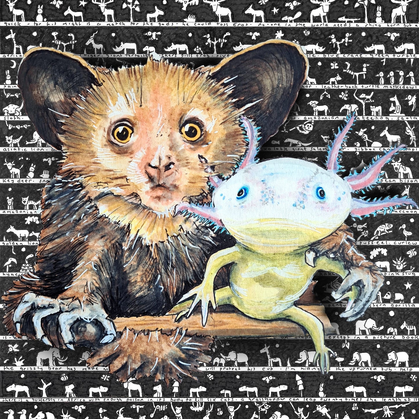 Axolotl Aye-Aye Cushion - The Tiny Art Co