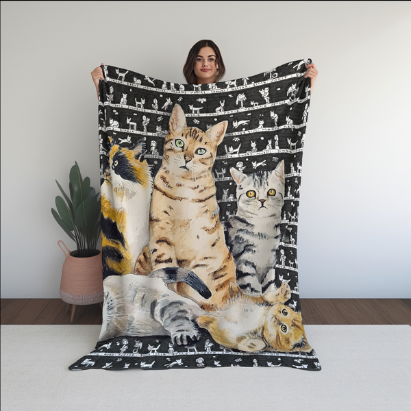 Cats Fleece Blanket - The Tiny Art Co