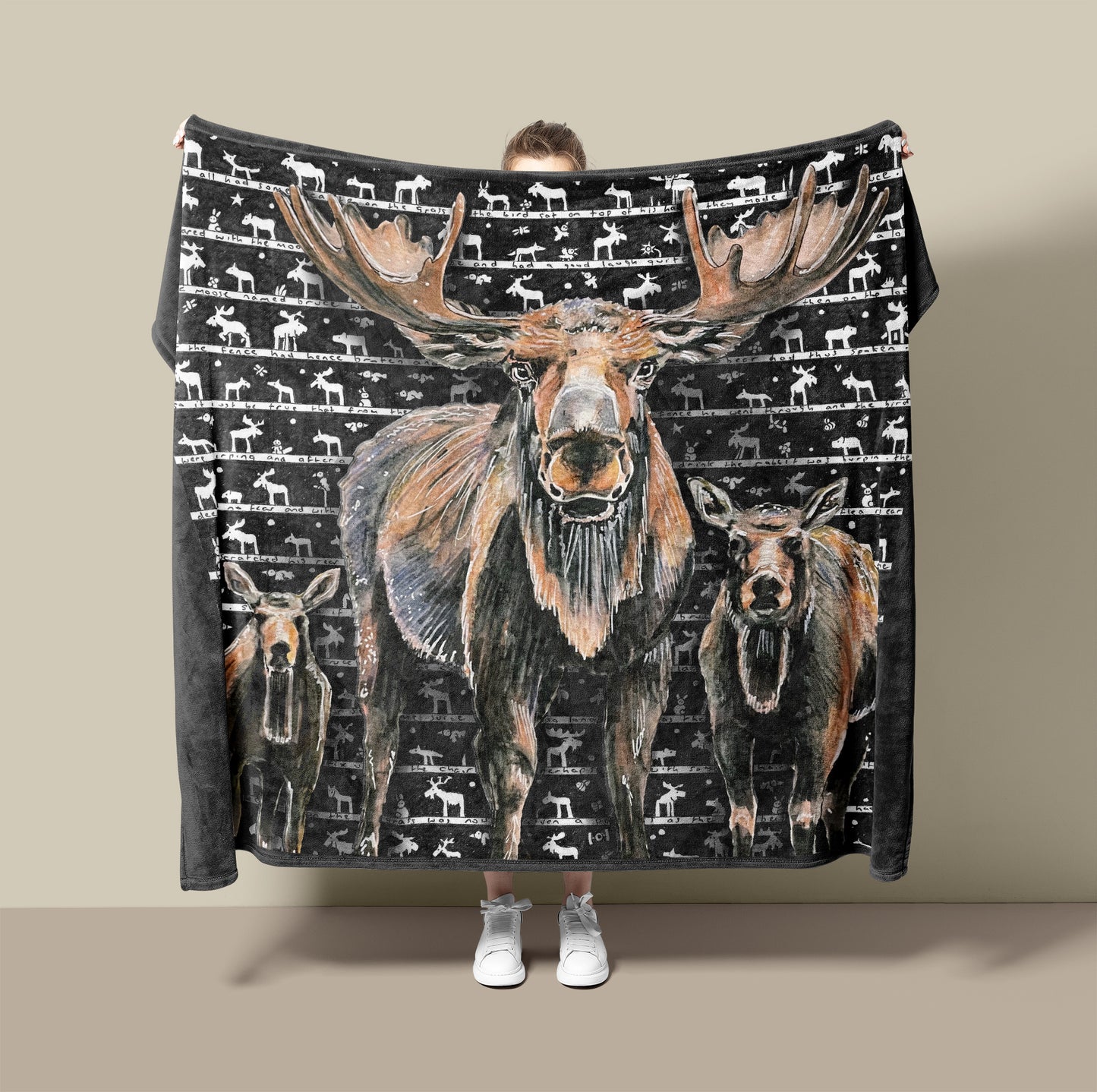 Moose Family Fleece Blanket - The Tiny Art Co