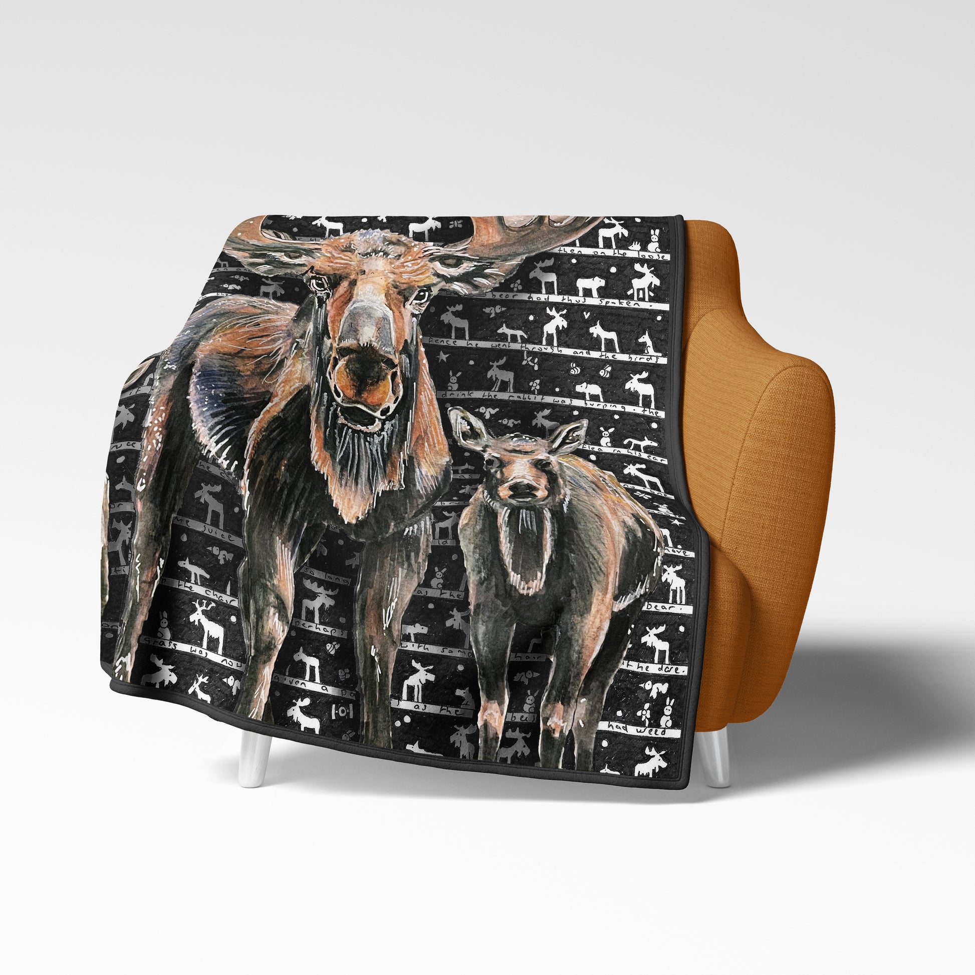 Moose Family Fleece Blanket - The Tiny Art Co