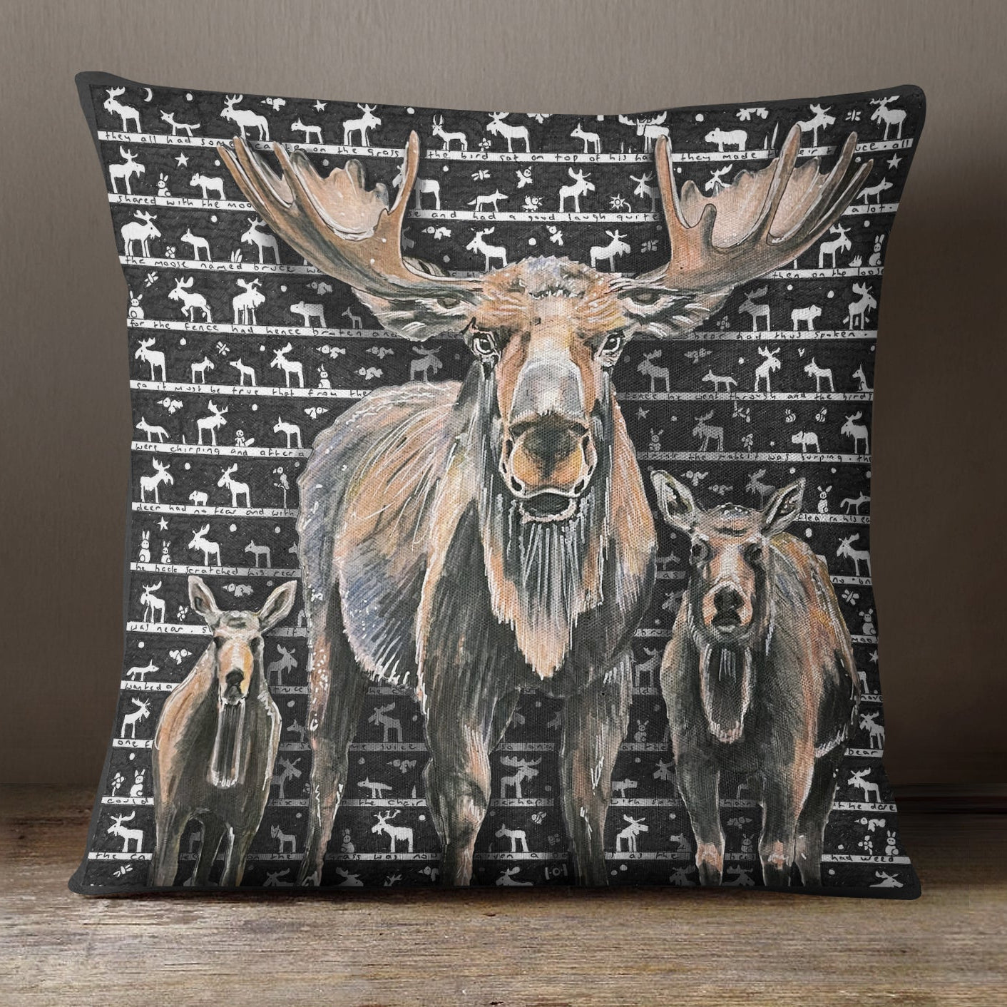 Moose Family Cushion - The Tiny Art Co