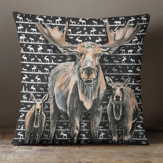 Moose Family Cushion - The Tiny Art Co