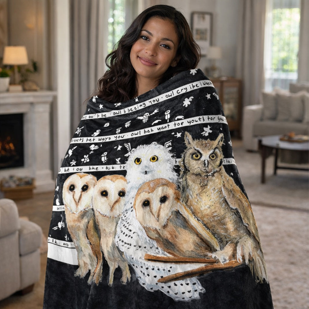 Owls Fleece Blanket - The Tiny Art Co