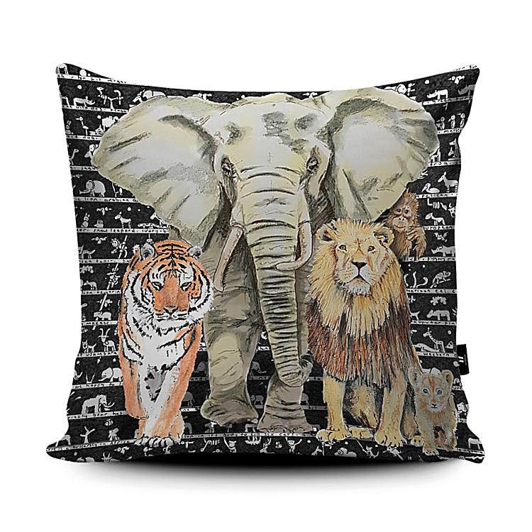 Elephant Tiger Lion Cushion - The Tiny Art Co