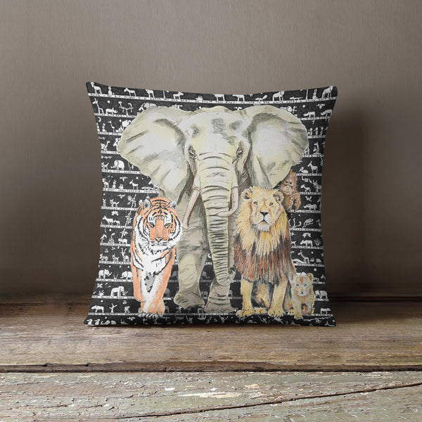 Elephant Tiger Lion Cushion - The Tiny Art Co