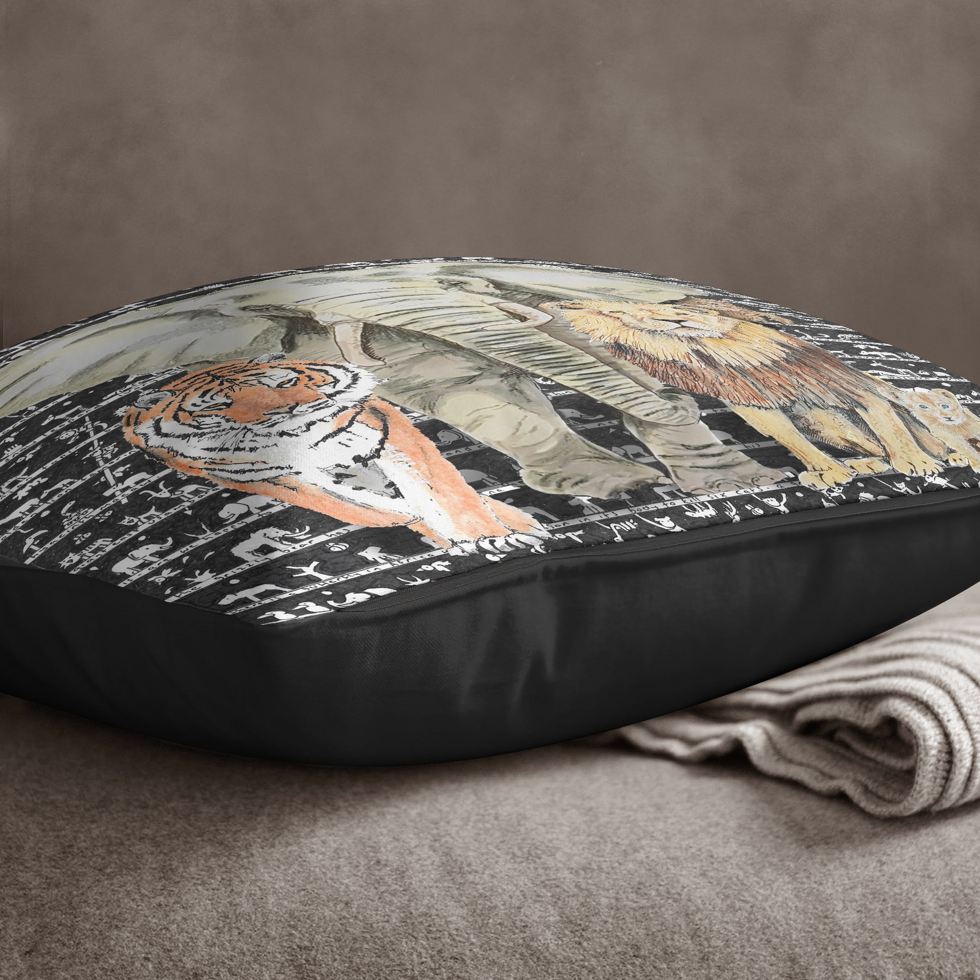 Elephant Tiger Lion Cushion - The Tiny Art Co