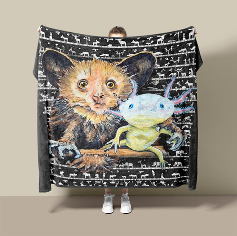 Aye Aye Axolotl Fleece Blanket - The Tiny Art Co