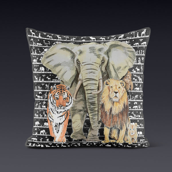 Elephant Tiger Lion Cushion - The Tiny Art Co