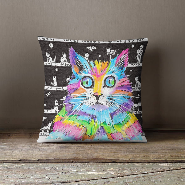 Rainbow Pussycat Cushion - The Tiny Art Co