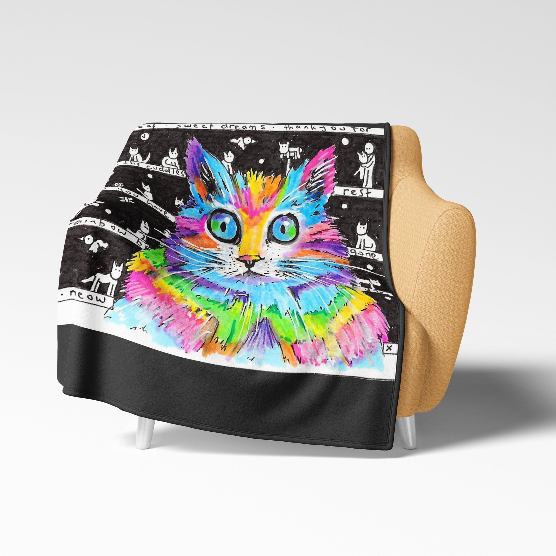 Rainbow Pussycat Fleece Blanket - The Tiny Art Co