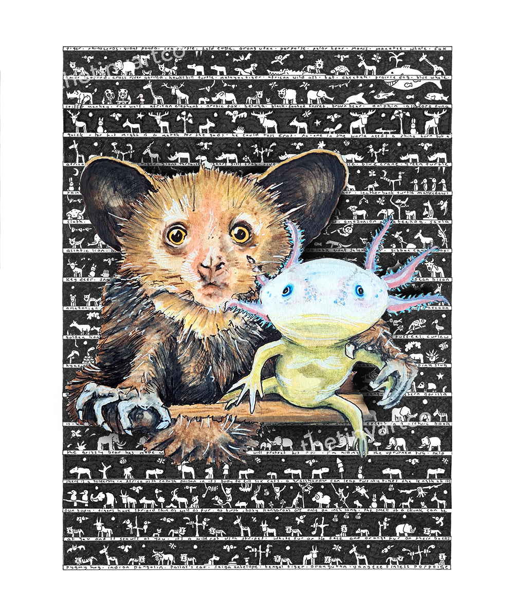 Aye Aye Axolotl Fine Art Print - The Tiny Art Co