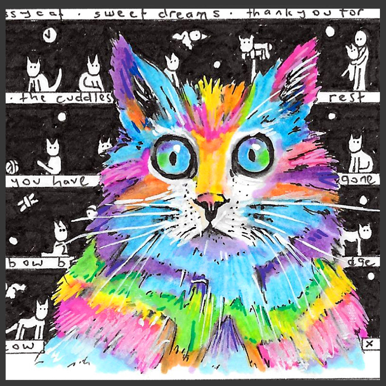 Rainbow Pussycat Cushion